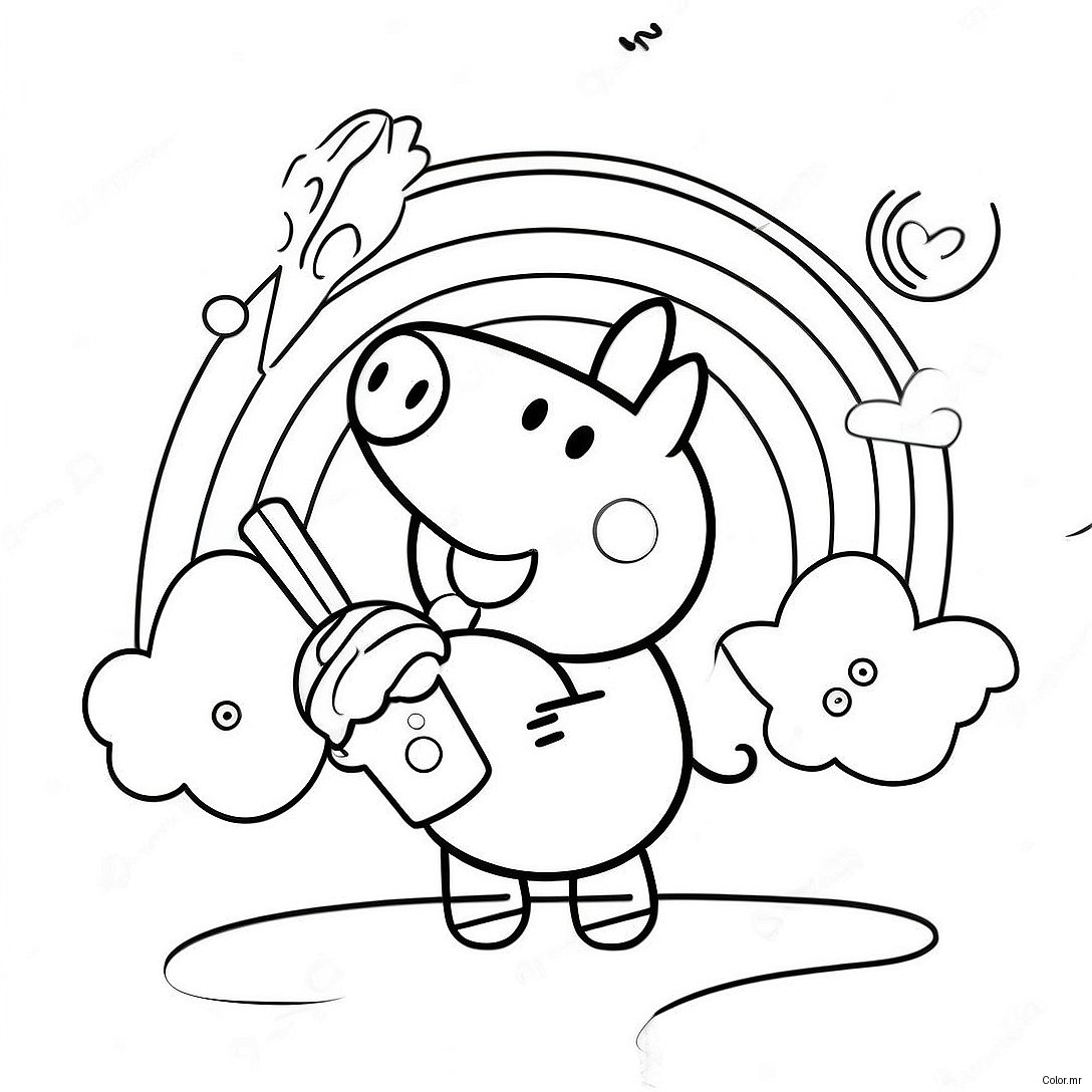 Peppa Pig Enjoying A Rainbow Ice Cream Coloring Page 10838 8887