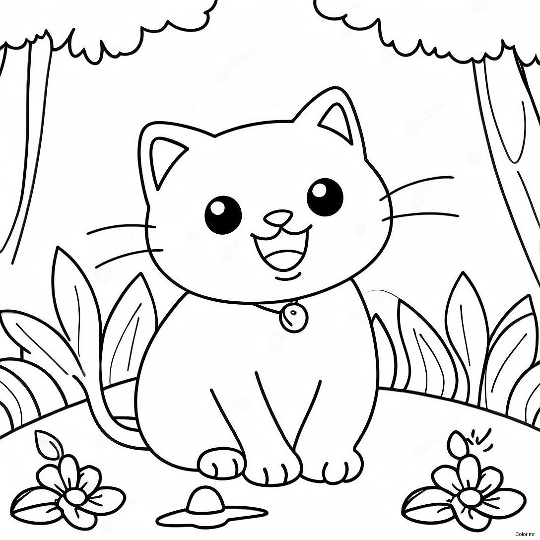 Playful Cartoon Cat In The Garden Coloring Page 2919 2365