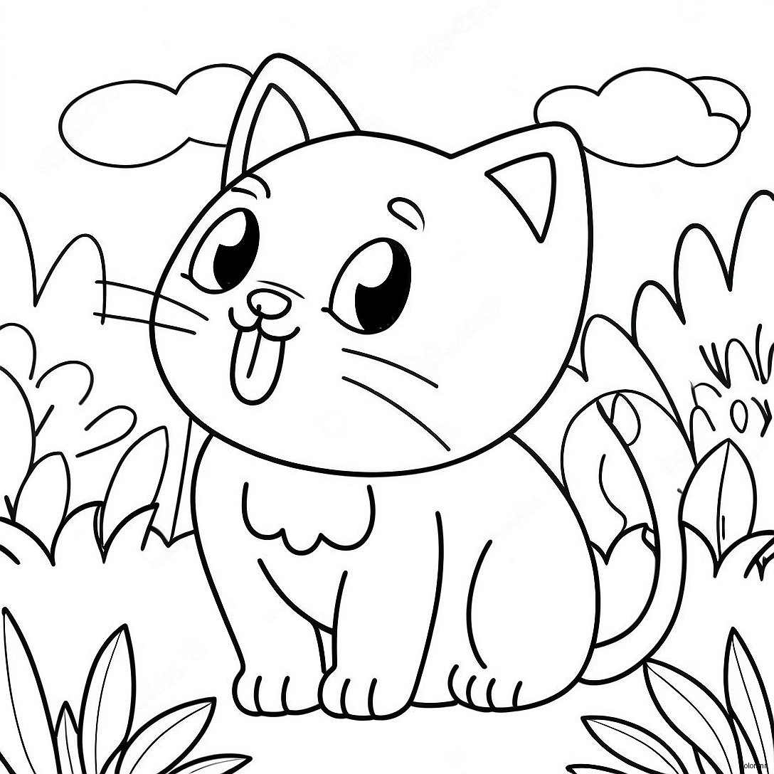 Playful Cartoon Cat In The Garden Coloring Page 2919 2366