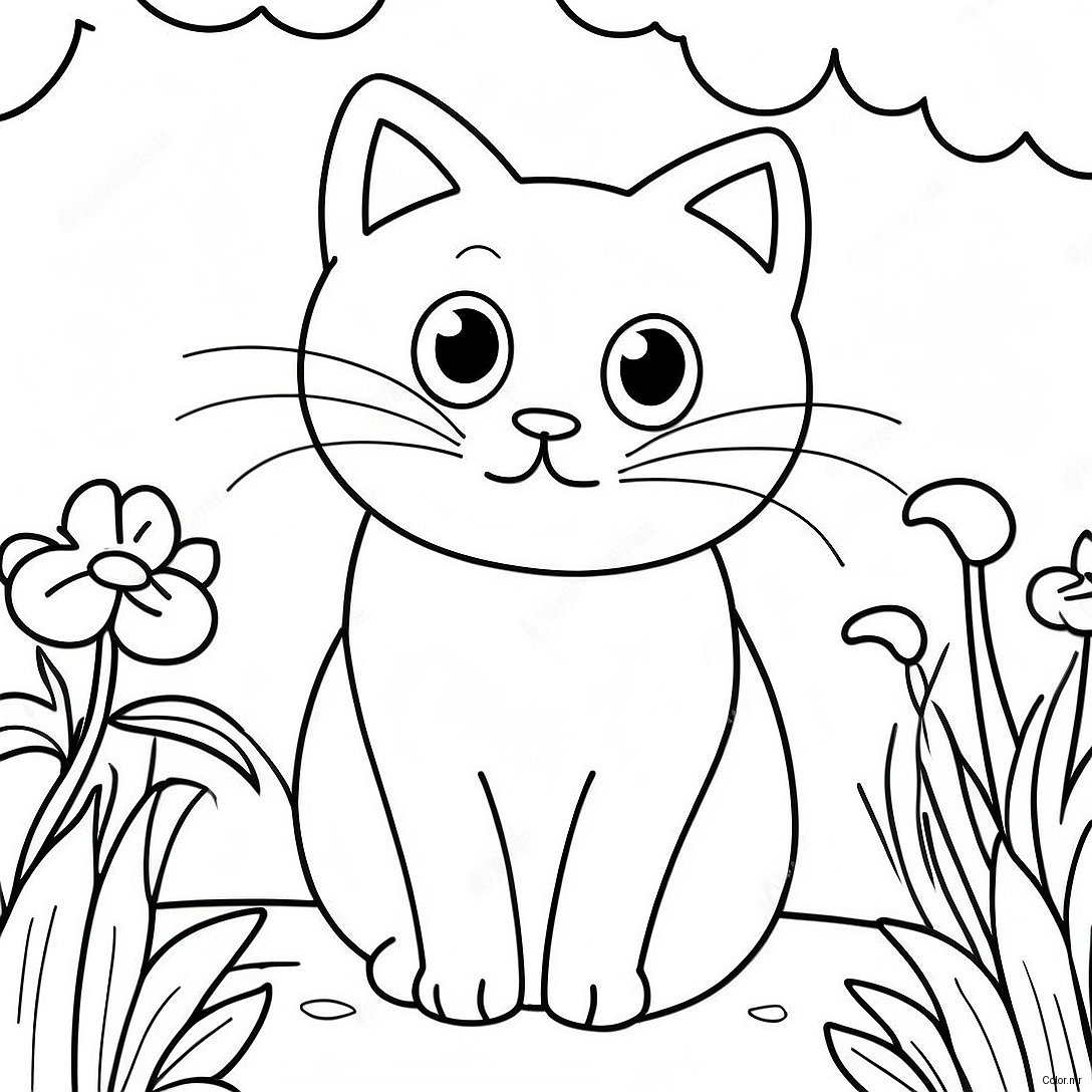 Playful Cartoon Cat In The Garden Coloring Page 2919 2368