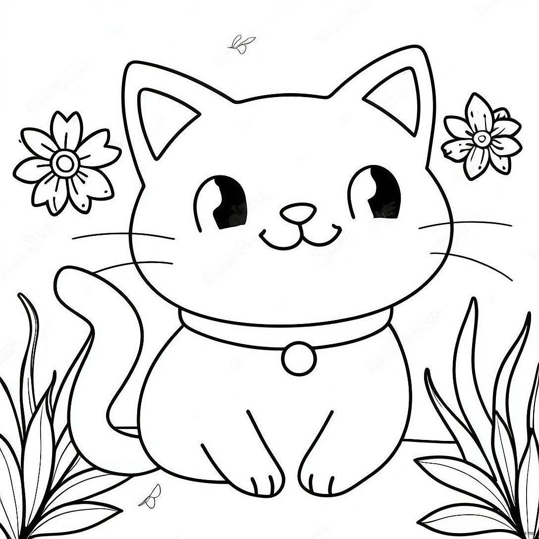 Playful Cat Surrounded By Blooming Flowers Coloring Page 61577 51045