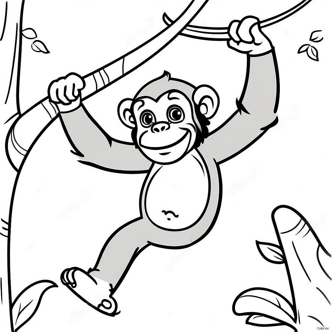 Playful Chimpanzee Swinging From Tree Coloring Page 26097 23951