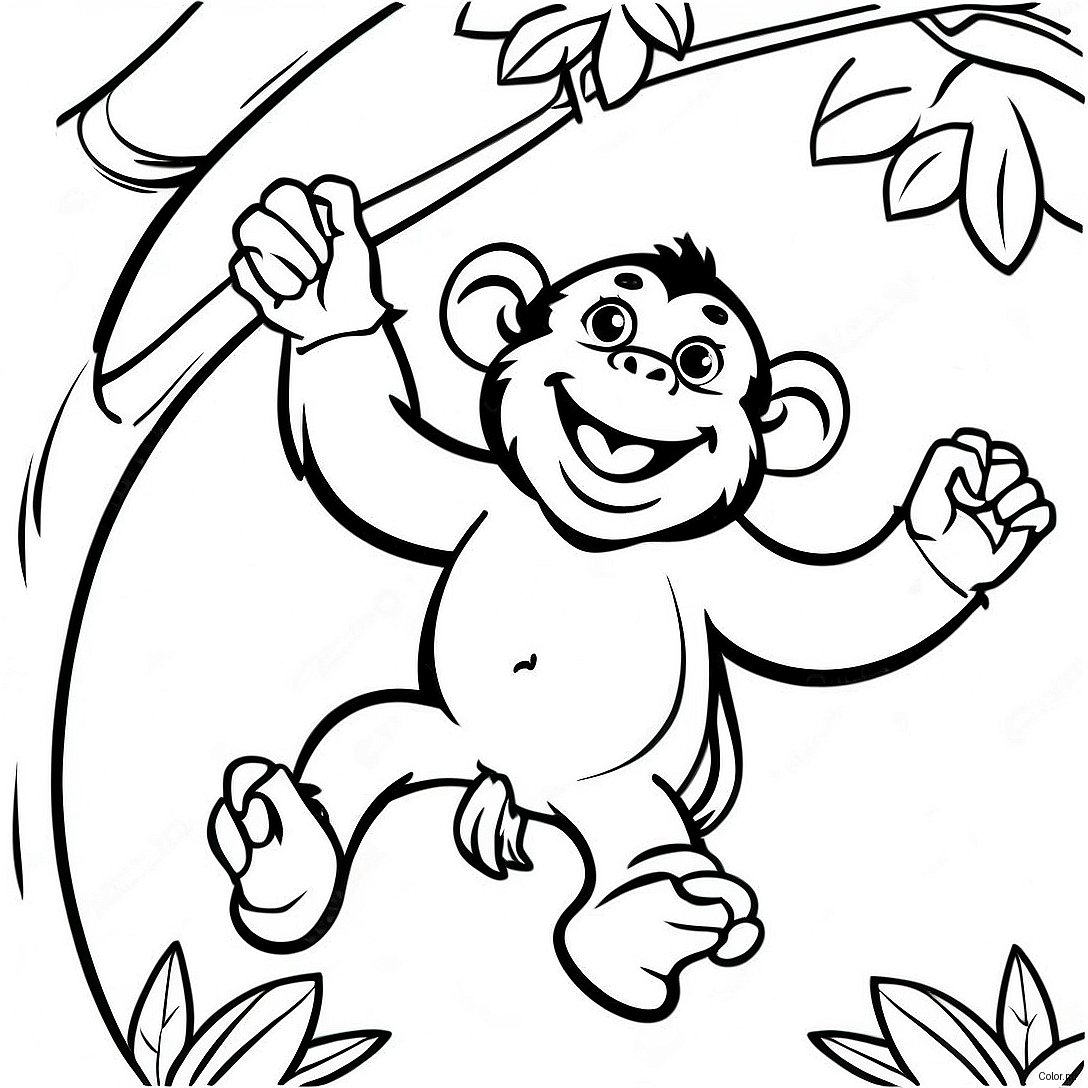 Playful Chimpanzee Swinging From Tree Coloring Page 26097 23952
