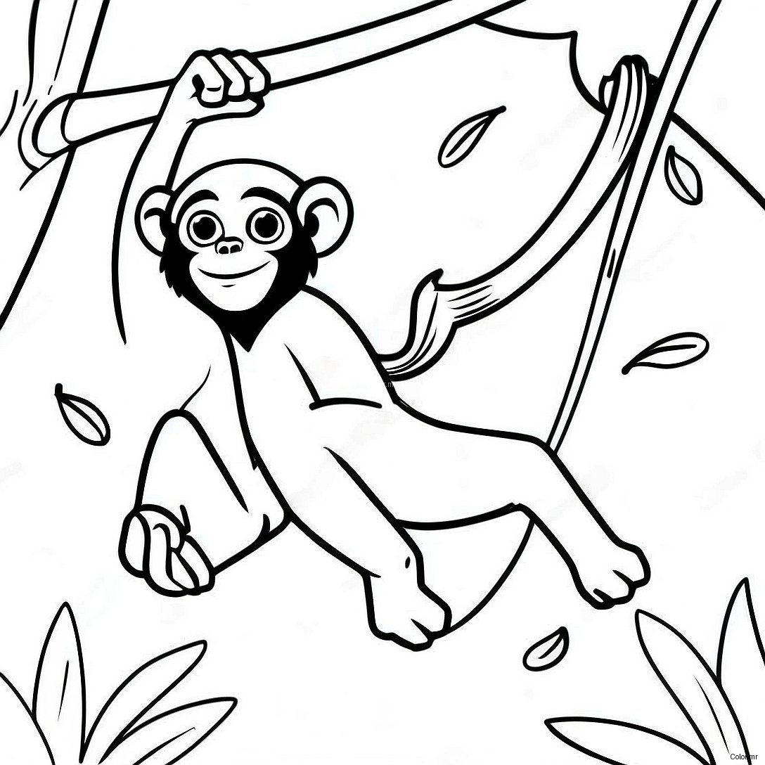 Playful Spider Monkey Swinging In Trees Coloring Page 43793 36444