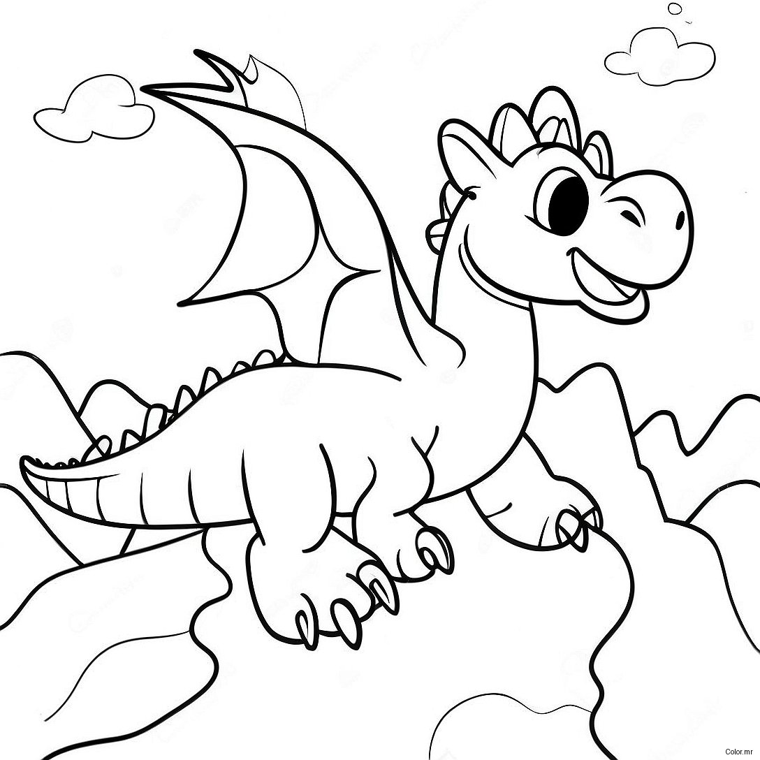 Puff The Magic Dragon Flying Over Mountains Coloring Page 66651 55033