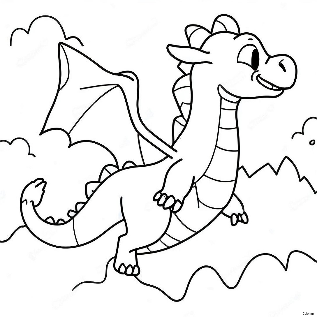 Puff The Magic Dragon Flying Over Mountains Coloring Page 66651 55034