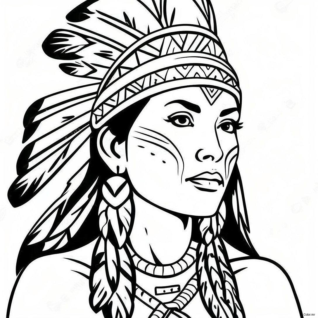 Retrato Realista De Mulher Nativa Americana Para Colorir 69823 57510