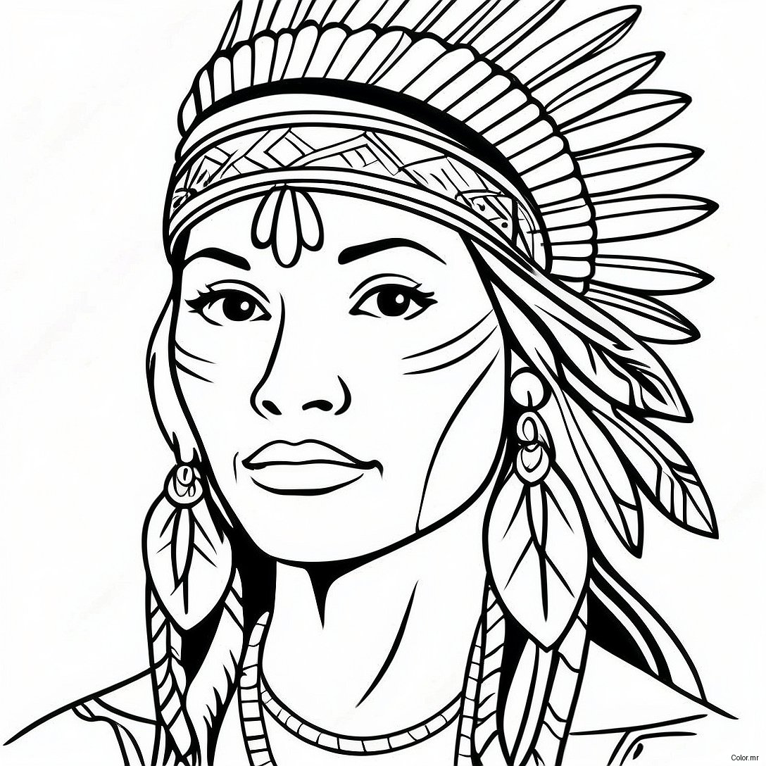Retrato Realista De Mulher Nativa Americana Para Colorir 69823 57511