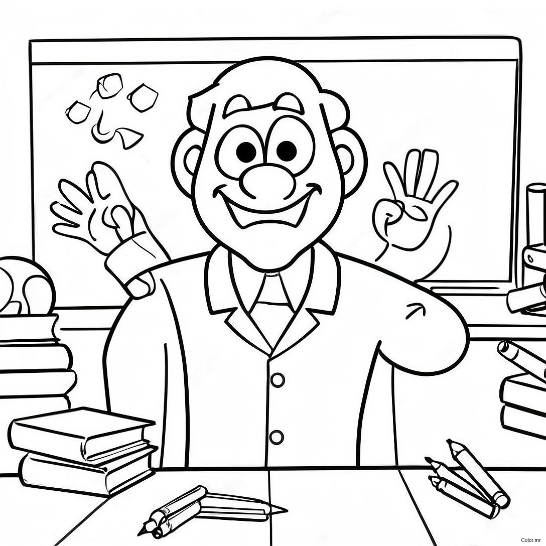 Silly Teacher In Goofy Classroom Coloring Page 70974 58675
