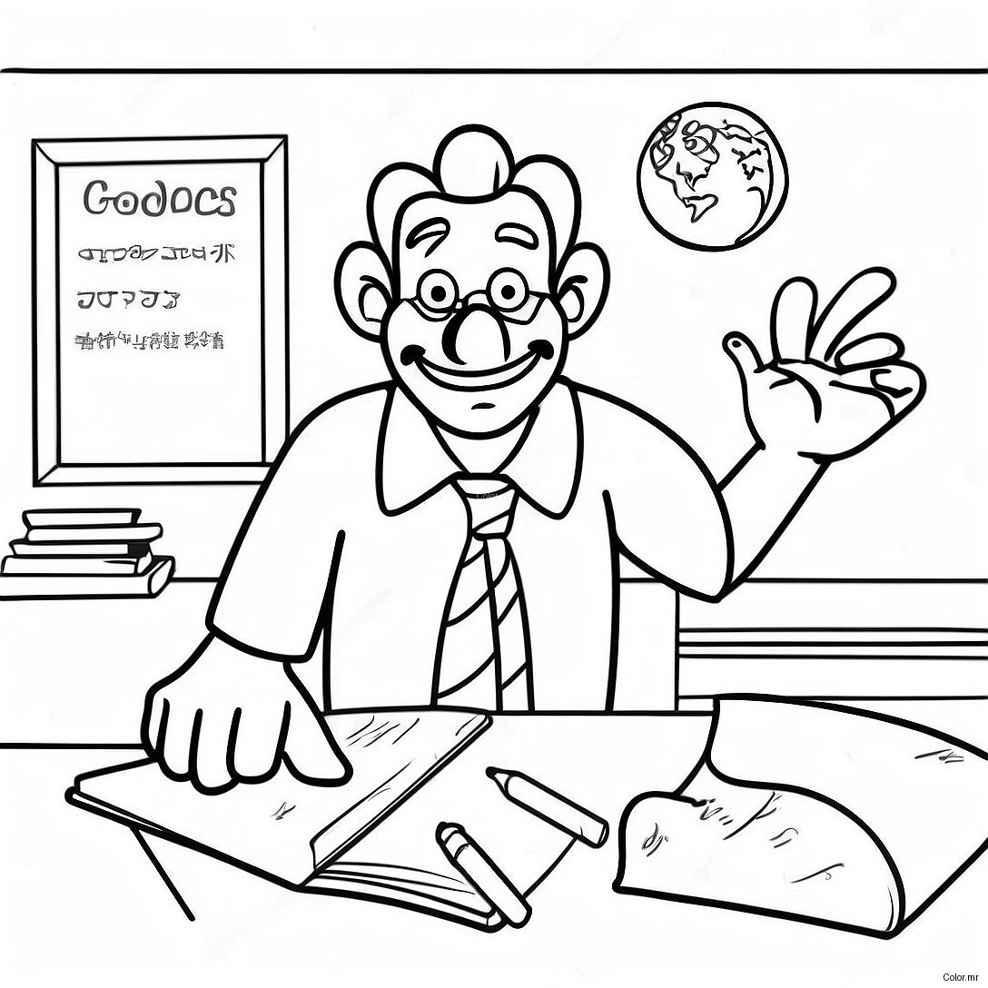 Silly Teacher In Goofy Classroom Coloring Page 70974 58676