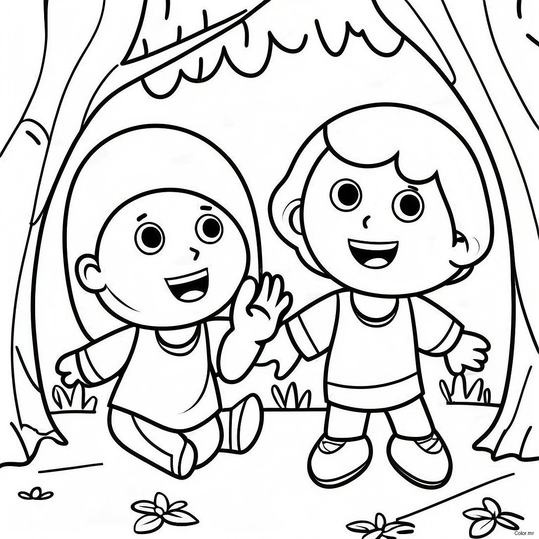 Sneaky Kids Playing Hide And Seek Coloring Page 69634 57373