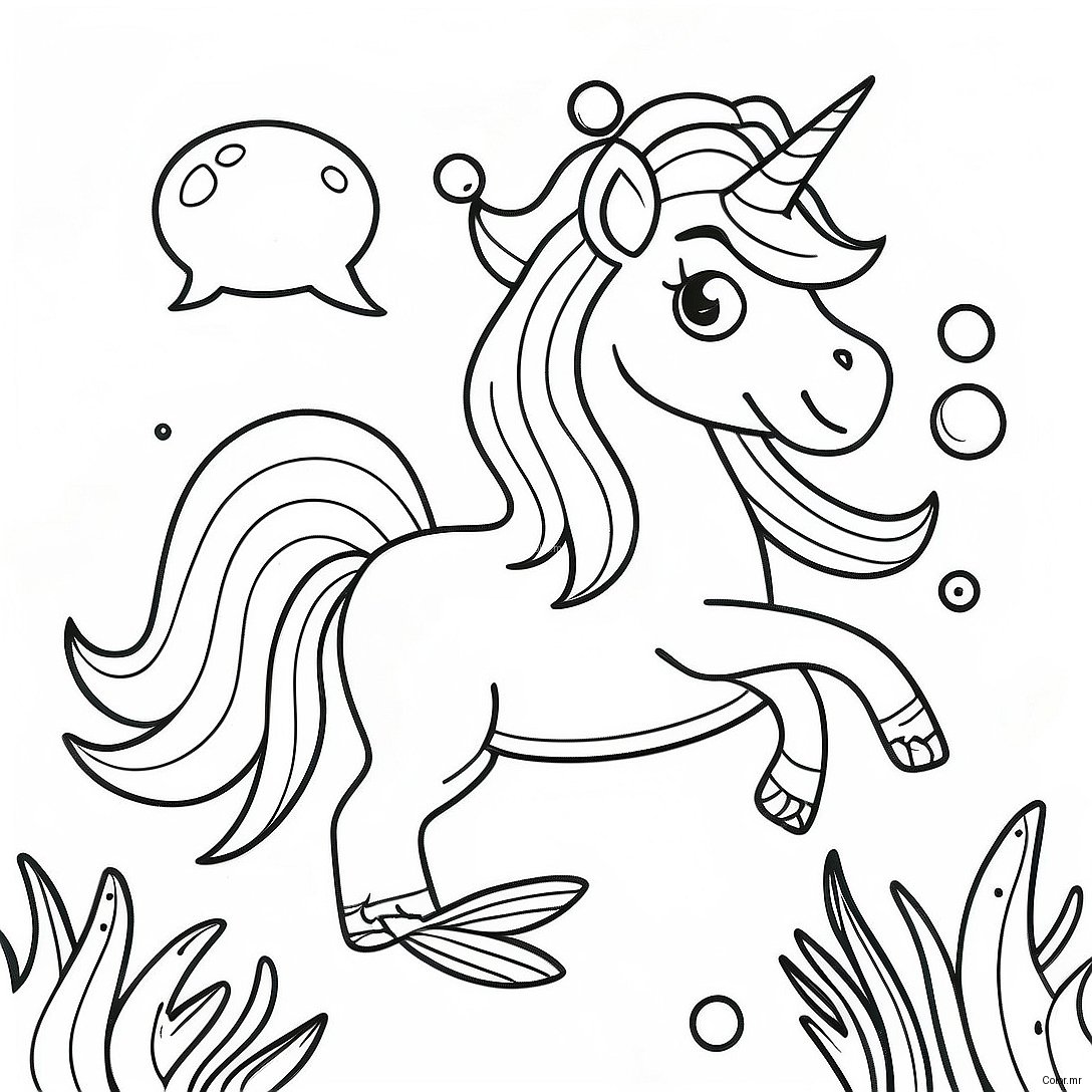 Sparkling Unicorn Mermaid Underwater Scene Coloring Page 11348 9304