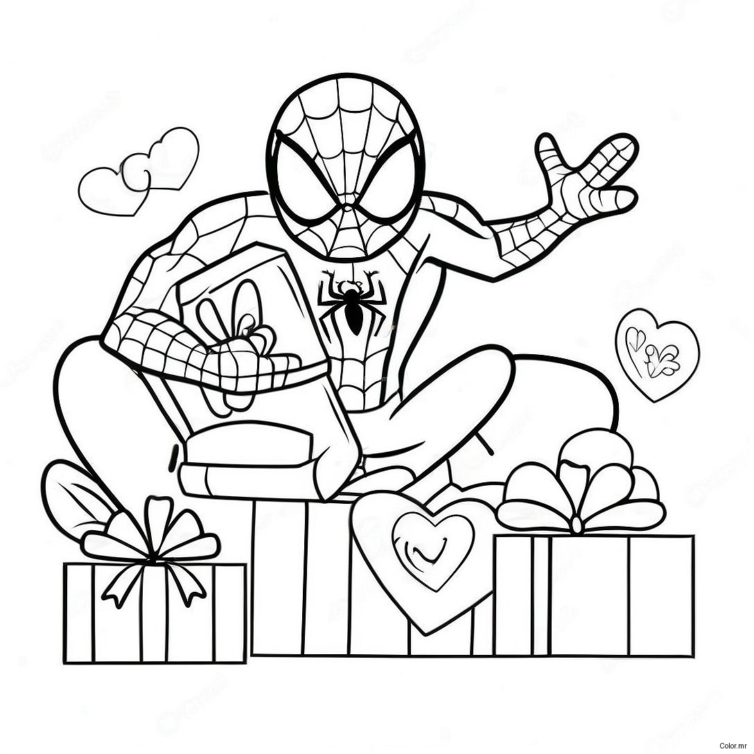 Spiderman With Valentine Gifts Coloring Page 20362 18913