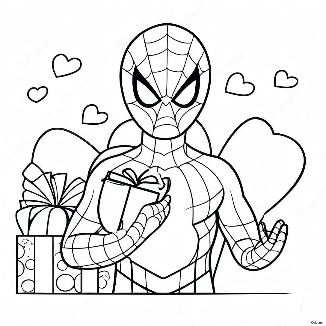 Spiderman With Valentine Gifts Coloring Page 20362 18914