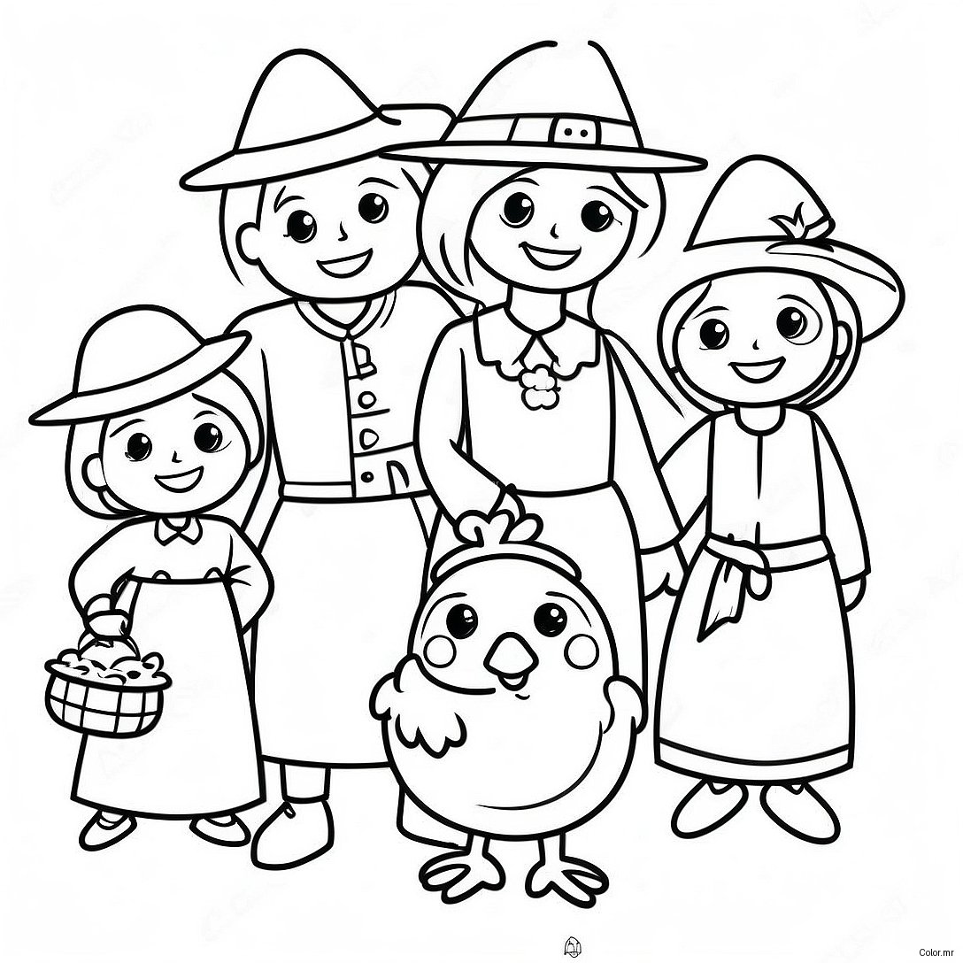 Thanksgiving Pilgrim Family Coloring Page 8125 6597