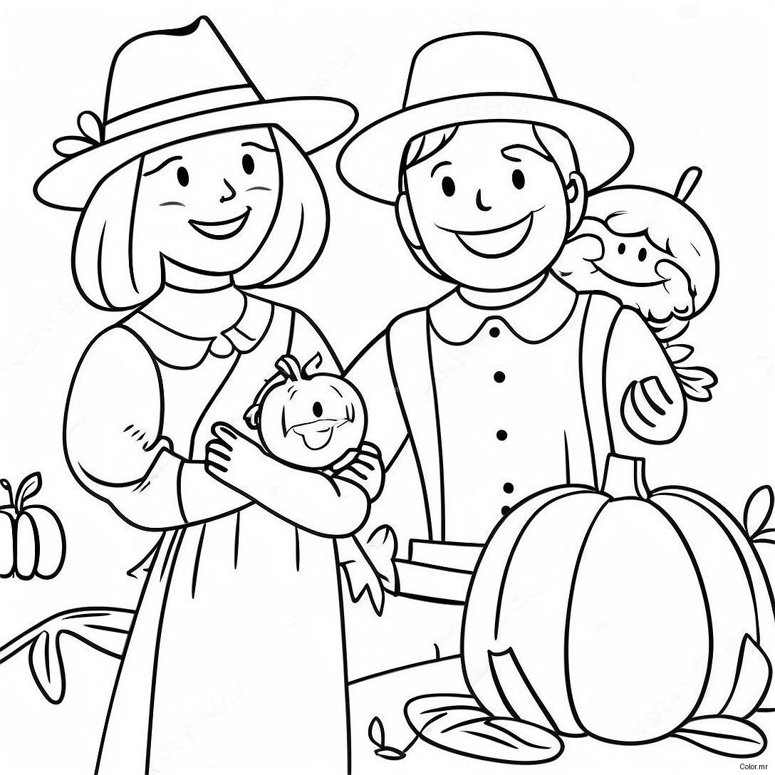 Thanksgiving Pilgrim Family Coloring Page 8125 6598