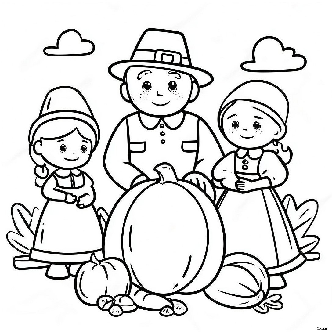 Thanksgiving Pilgrim Family Coloring Page 8125 6599