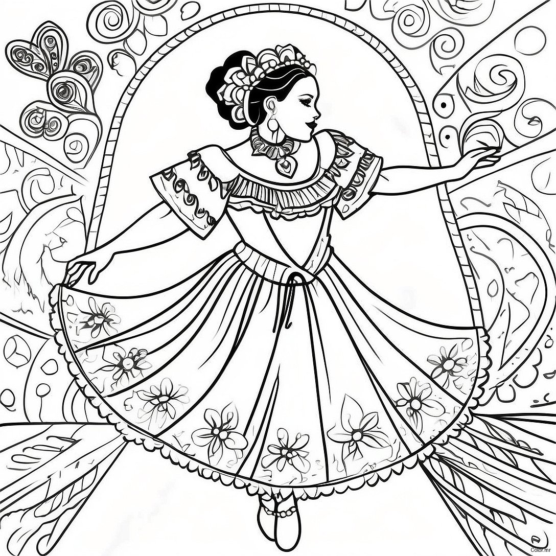 Vibrant Folklorico Dancer In Traditional Dress Coloring Page 67453 55670