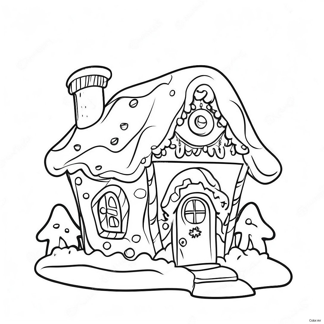 Whimsical Gingerbread House With Snowy Roof Coloring Page 54872 45665