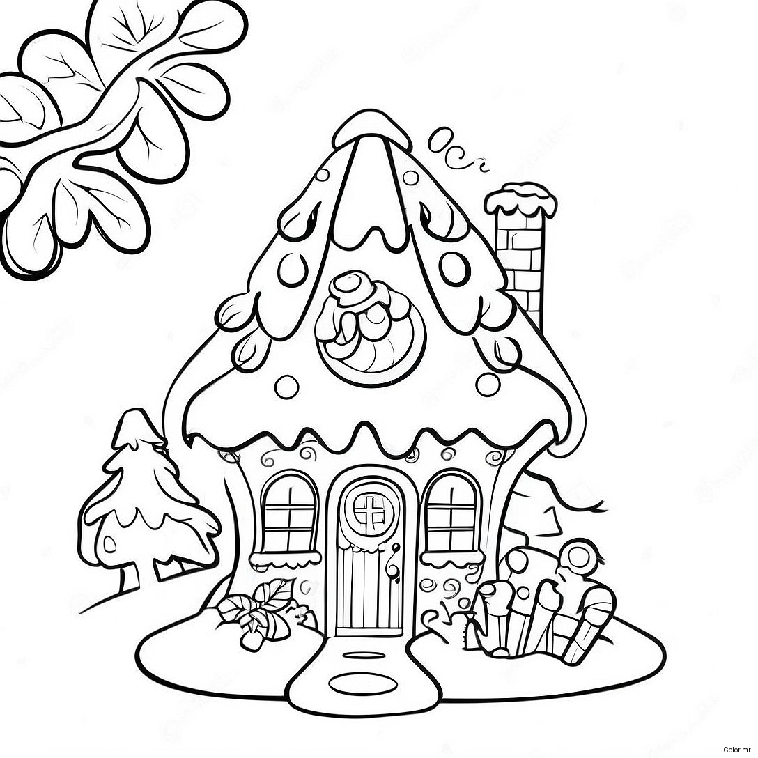 Whimsical Gingerbread House With Snowy Roof Coloring Page 54872 45668