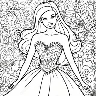 Pagina Para Colorir Da Barbie Em Um Vestido Brilhante 10257-8429