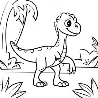 Pagina Para Colorir Do Velociraptor Fofo Brincando Na Selva 1172-938