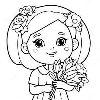 Pagina Para Colorir Da Linda Menina Das Flores Com Buque 16102-13595