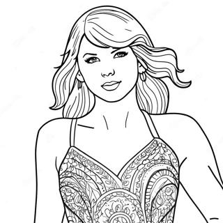 Pagina Para Colorir Da Taylor Swift Em Um Deslumbrante Vestido Vermelho 19929-18596