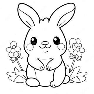 Pagina Para Colorir Do Coelhinho Kawaii Fofo Com Flores 21383-19720