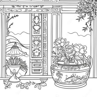 Pagina Para Colorir De Cena Chinoiserie Elegante 23434-21486