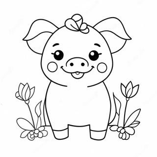 Pagina Para Colorir Porquinho Kawaii Adoravel Com Flores 25296-23129