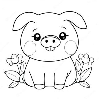 Pagina Para Colorir Porquinho Kawaii Adoravel Com Flores 25296-23132