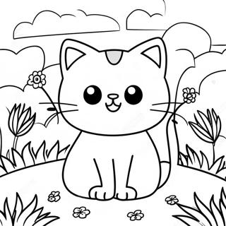 Pagina Para Colorir Do Gato Da Natureza Em Um Jardim Colorido 26513-24270