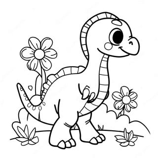 Pagina Para Colorir Fofo Therizinosaurus Com Flores 28085-25501