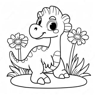 Pagina Para Colorir Fofo Therizinosaurus Com Flores 28085-25502