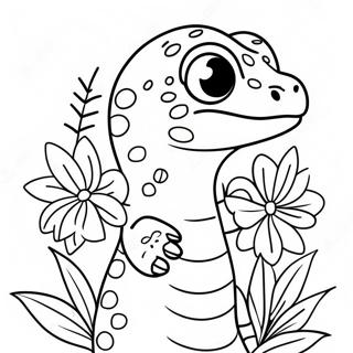 Pagina Para Colorir Do Gecko Leopardo Fofo Com Flores 29608-26695