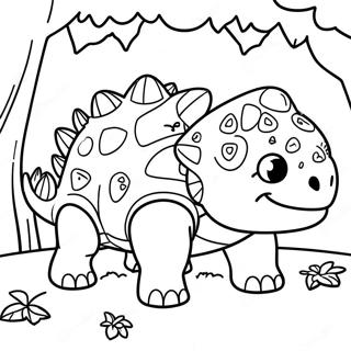 Pagina Para Colorir Do Fofo Ankylosaurus Em Uma Floresta 30799-27634