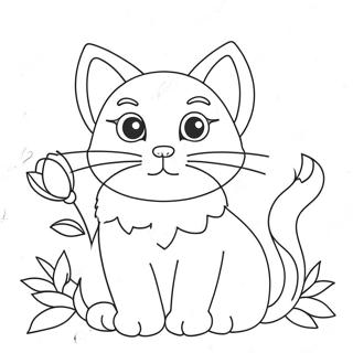 Pagina Para Colorir Do Gato Fofo Com Flores 31199-27953