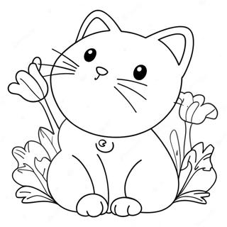 Pagina Para Colorir Do Gato Fofo Com Flores 31199-27956