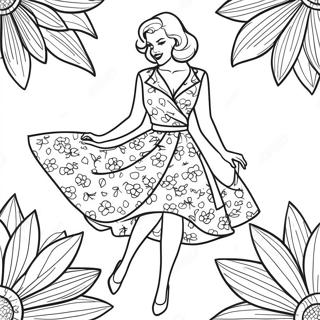 Pagina Para Colorir De Garota Pin Up Retro Em Vestido Floral 31910-16425