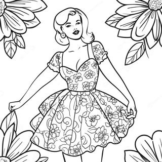 Pagina Para Colorir De Garota Pin Up Retro Em Vestido Floral 31910-16426