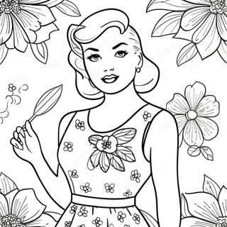 Pagina Para Colorir De Garota Pin Up Retro Em Vestido Floral 31910-16427