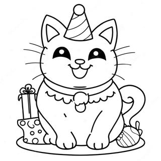 Gato Feliz Aniversário Páginas Para Colorir