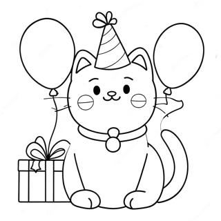 Pagina Para Colorir De Gato Fofo De Aniversario Com Baloes 34553-28781