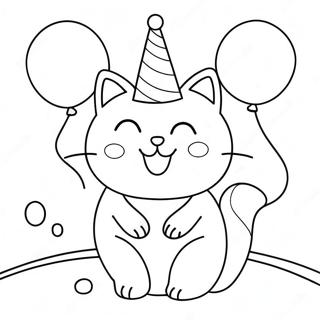 Pagina Para Colorir De Gato Fofo De Aniversario Com Baloes 34553-28783