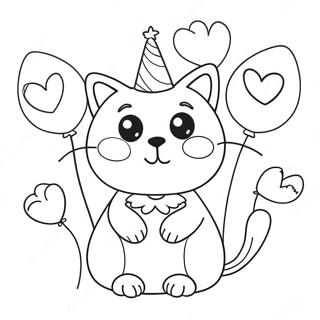 Pagina Para Colorir De Gato Fofo De Aniversario Com Baloes 34553-28784