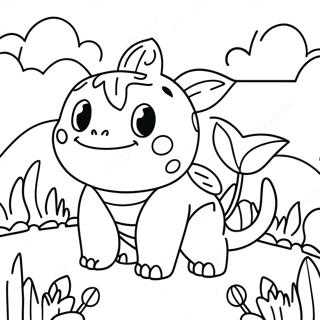 Pagina Para Colorir Do Fofo Ivysaur Em Um Jardim 35834-29803