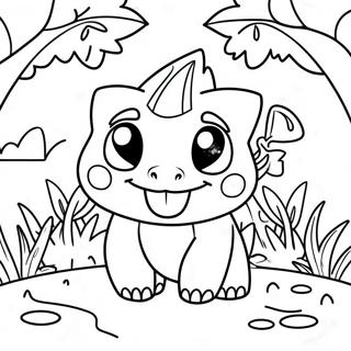 Pagina Para Colorir Do Fofo Ivysaur Em Um Jardim 35834-29804