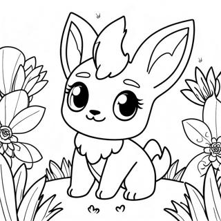 Pagina Para Colorir Do Leafeon Fofo Em Um Campo De Flores 36094-30114