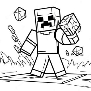 Pagina Para Colorir Do Steve Do Minecraft Com Armadura De Diamante Em Acao 36675-30558